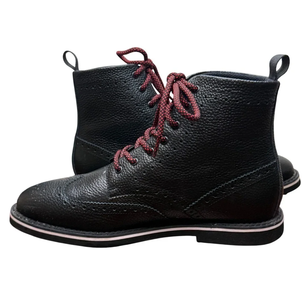 G/FORE Mens Gallivanter Onyx Pebble Leather Wingtip Golf Boots G4MA23EF05 10.5